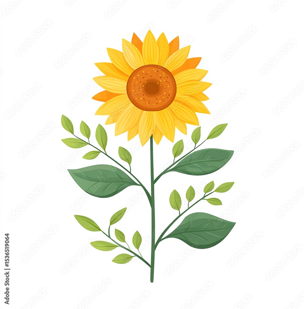 Fototapeta premium Vibrant Sunflower in Bloom, a Minimalist Botanical Illustration, showcasing the radiant beauty of nature.