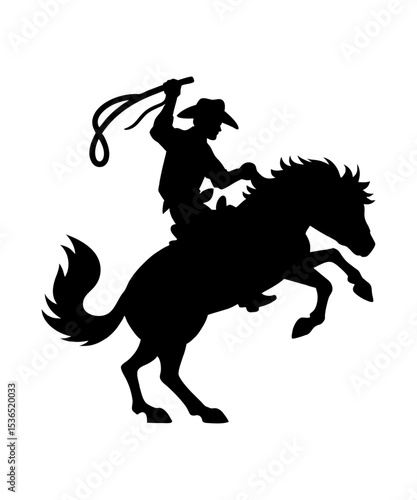 Bucking Bronco Silhouette Illustration Cowboy Riding Horse Rodeo Design Vector, Horse Silhouette vector illustration, Silhouette of Horse and Rider Animation, Horse racing silhouette vector 
