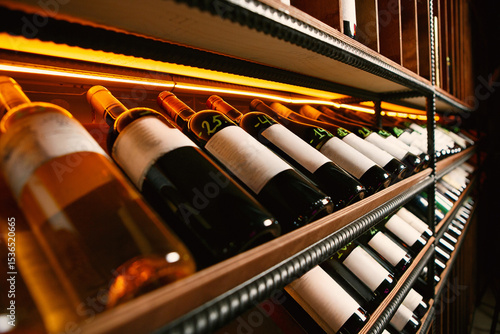Crisp wine shelf with glowing lights