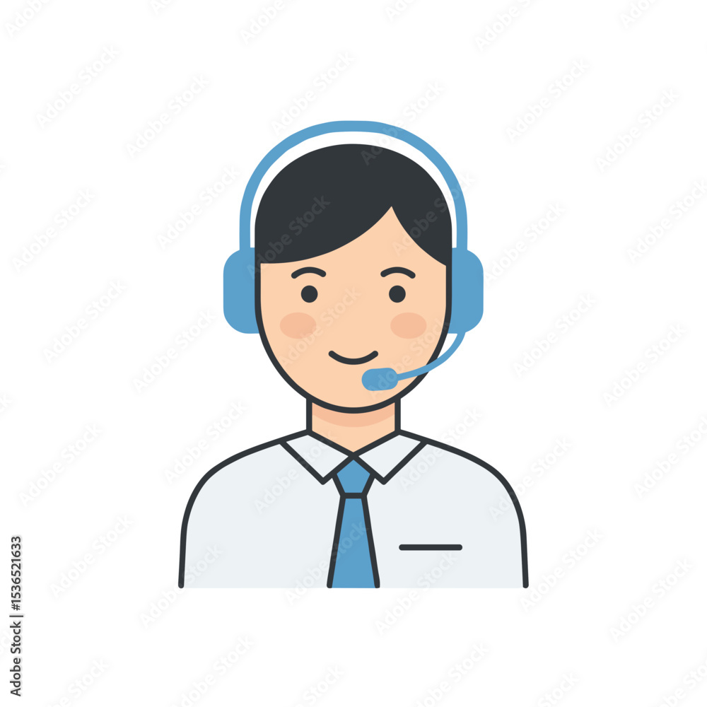 Customer support headset icon, flat helpful assistant icon Customer support headset icon, flat helpful assistant icon