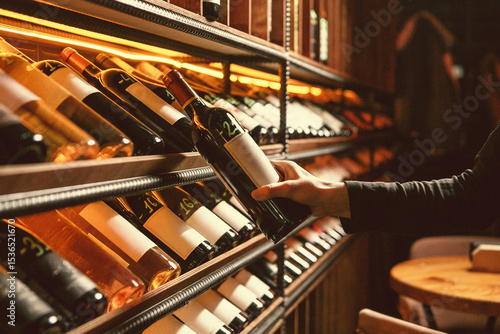 Man Selecting Red Wine in Wine Cellar