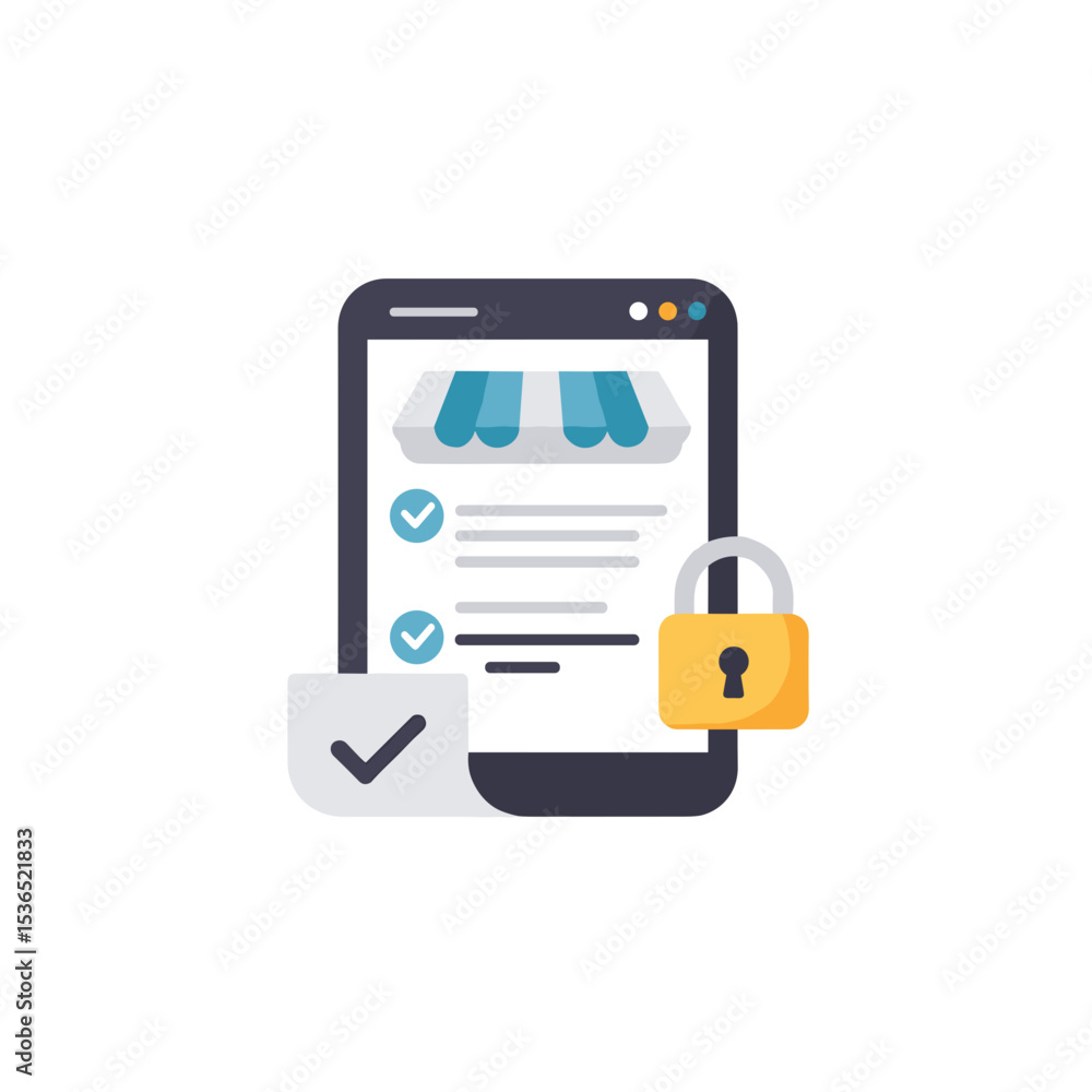 Secure checkout icon with lock on smartphone in minimal style Secure checkout icon with lock on smartphone in minimal style