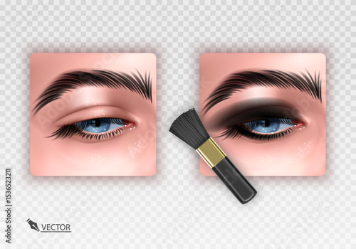 Smoky eye makeup with brush and detailed eye