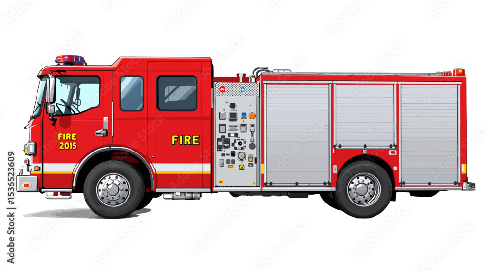 Αυτοκόλλητο Fire Truck EMS Emergency Cartoon Toy No Background Vector