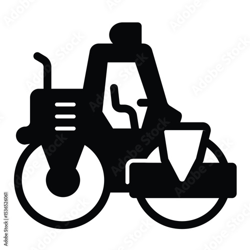 Heavy roller for laying asphalt surface solid icon, making road concept. Vector graphics. Motor vehicle, heavy transport sign on white background, style mobile or design.