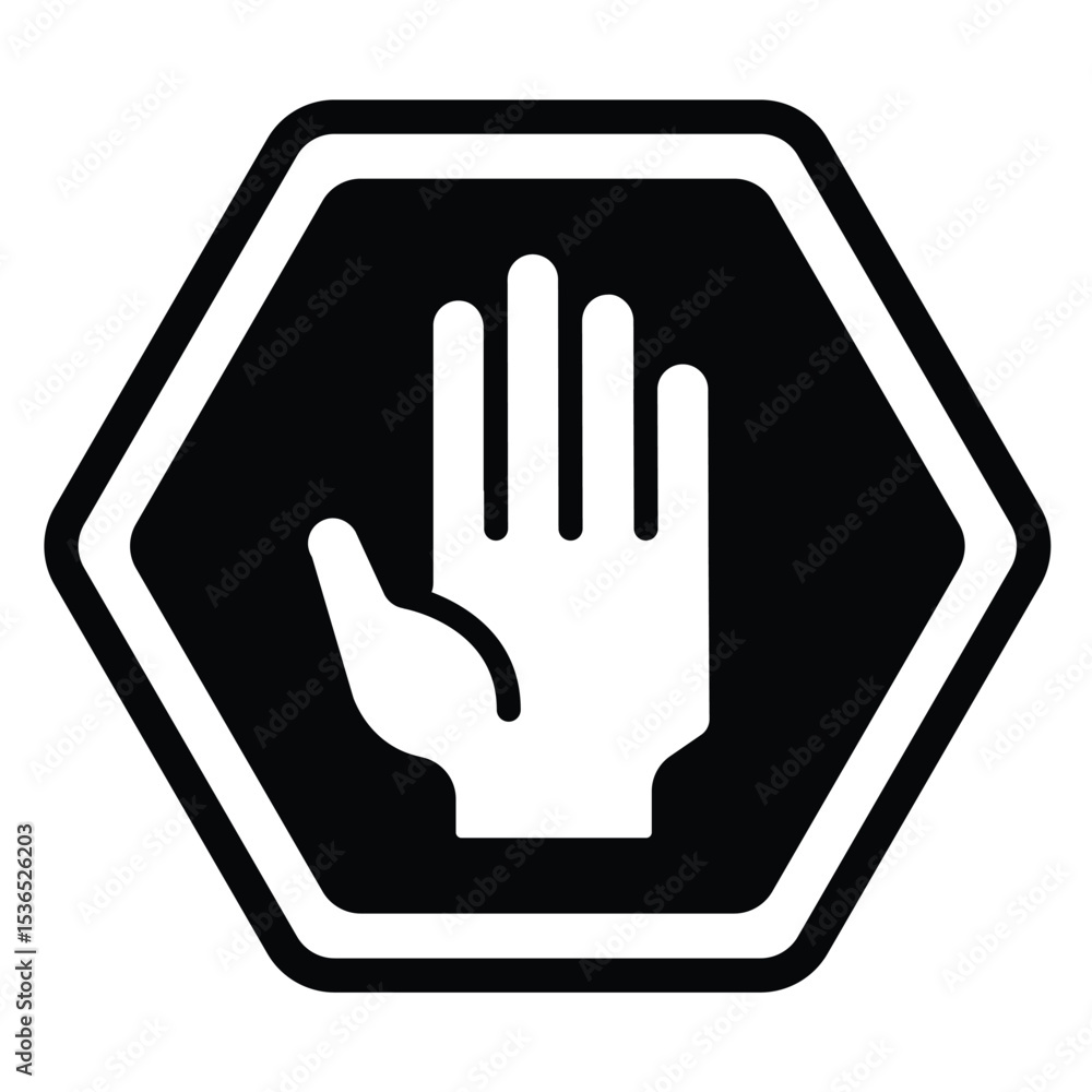 Obraz premium Traffic stop hand palm solid icon, making road concept. Vector graphics. Stopping movement hand gesture, road sign on white background, style mobile or design.