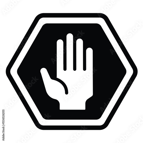 Traffic stop hand palm solid icon, making road concept. Vector graphics. Stopping movement hand gesture, road sign on white background, style mobile or design.