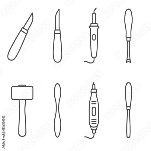 Set of tools including a hammer, a pair of scissors, and a pair of pliers