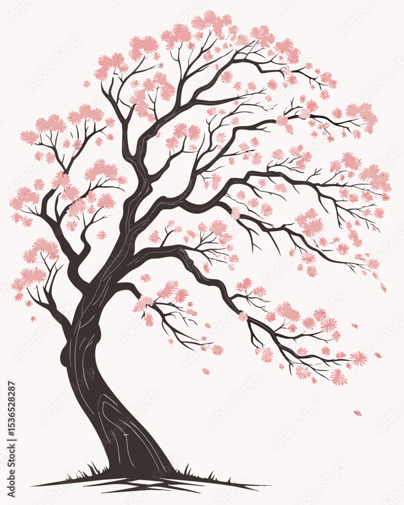 Fototapeta premium Elegant Cherry Blossom Tree A Delicate Watercolor Illustration of Nature's Beauty
