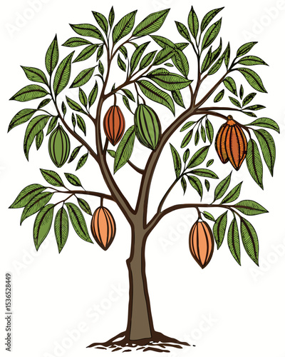 The Cacao Tree A Botanical Illustration of its Growth, Fruits, and Leaves