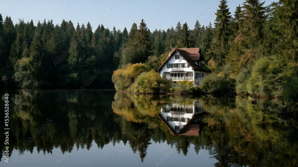 White house reflection in lake forest scene White house reflection in lake forest scene