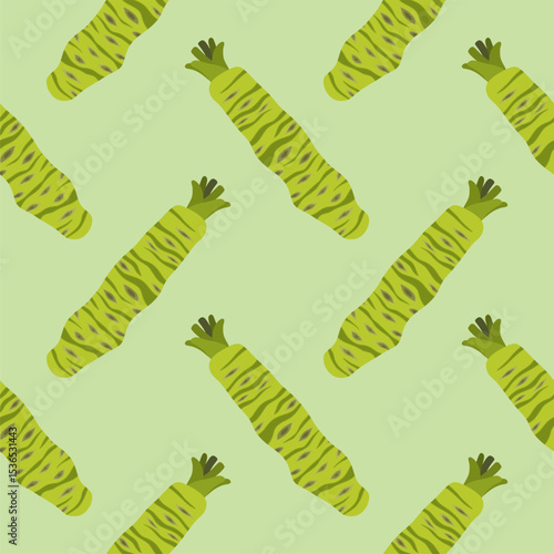 japanese wasabi root flat design seamless pattern vector illustration. Japan Spices Vector Seamless Pattern