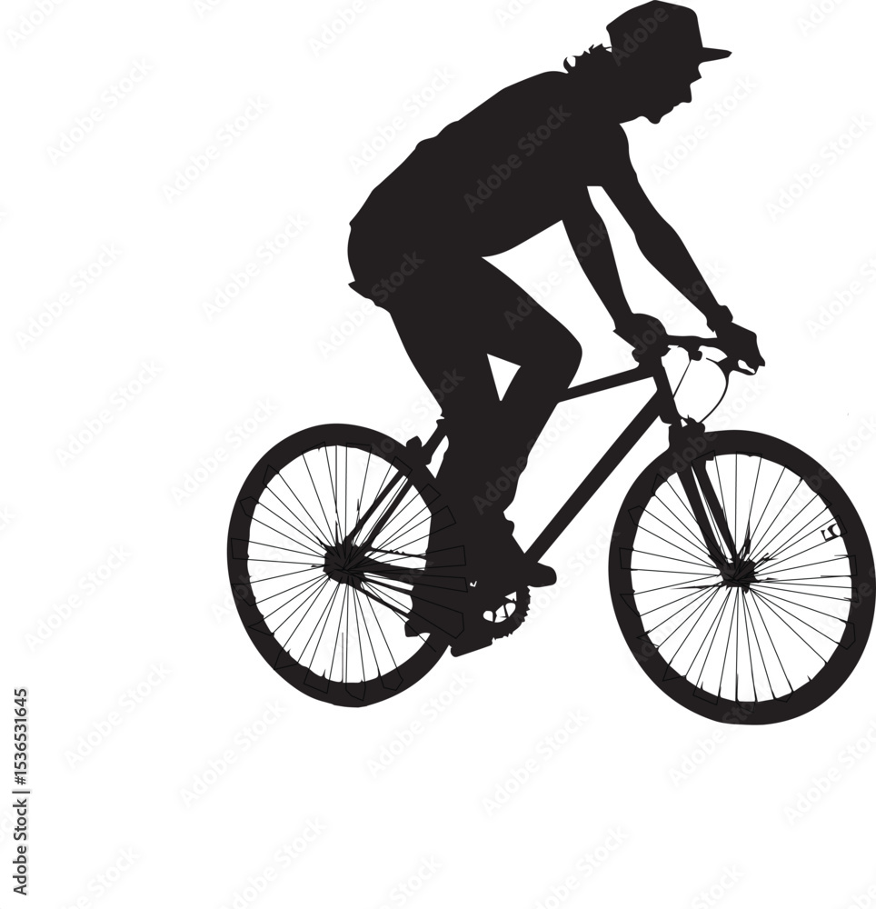 Fototapeta premium Cyclist Silhouette - Urban Bicycle Rider Vector Art