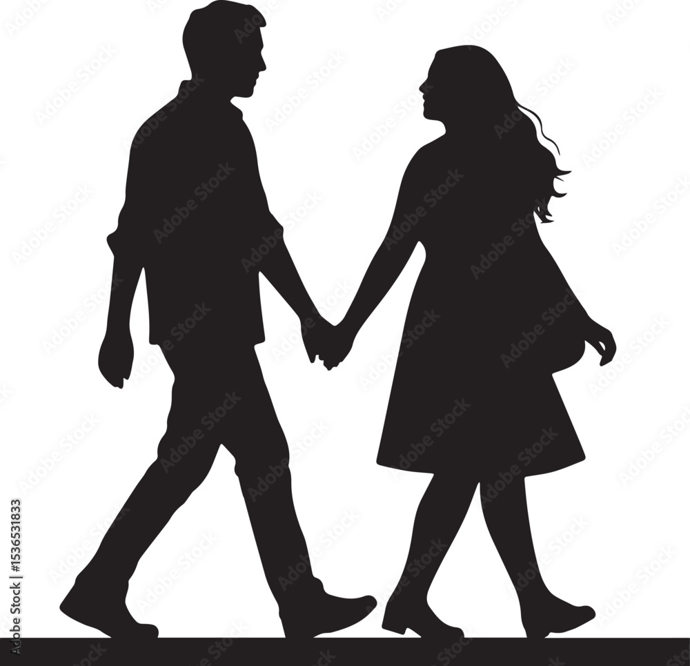 Couple Holding Hands Silhouette - Romantic Walk Vector Couple Holding Hands Silhouette - Romantic Walk Vector