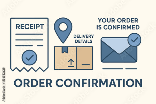 Order Confirmation Concept. Order confirmation concept. Vector illustration of receipt, delivery details, and email notification