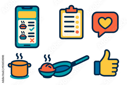 Recipe App Interface. Isometric flat vector illustration of a mobile app interface for testing recipe variants and collecting