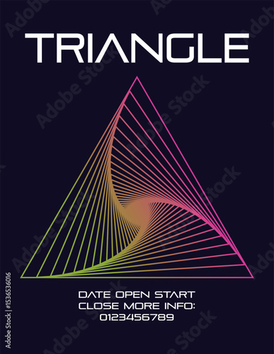 Vivid spiral triangle line art poster with pink and yellow green line drawings of an announcement. / 鮮やかな螺旋状のラインアートのポスター 線画 スパイラル 三角形 ピンク 黄緑