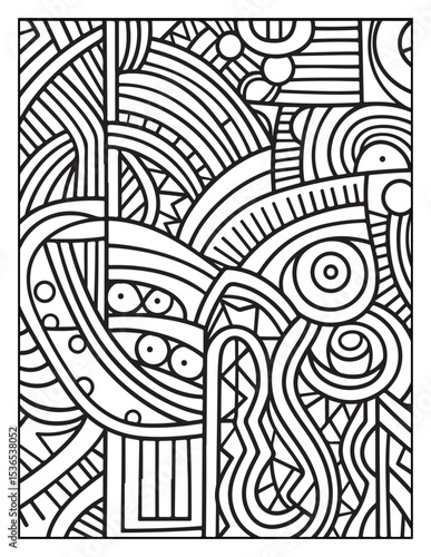 seamless pattern with abstract lines, Mindful Patterns Coloring Pages For Adults & Teens, black and white, line art Victor illustration, bold and easy coloring page, bold & easy coloring book