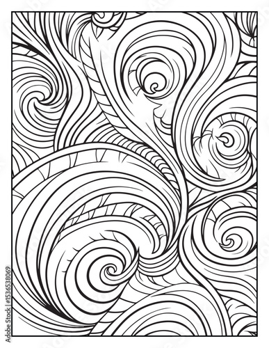 seamless pattern with abstract lines, Mindful Patterns Coloring Pages For Adults & Teens, black and white, line art Victor illustration, bold and easy coloring page, bold & easy coloring book