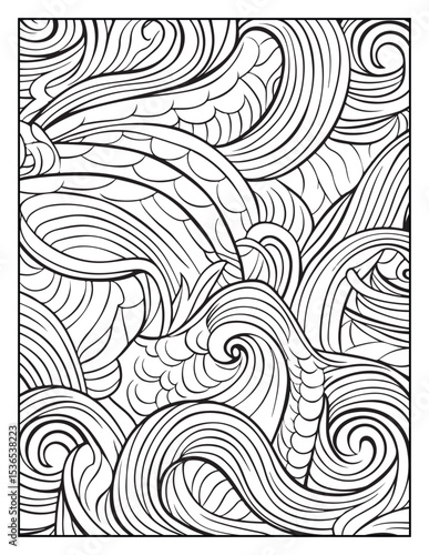 seamless pattern with abstract lines, Mindful Patterns Coloring Pages For Adults & Teens, black and white, line art Victor illustration, bold and easy coloring page, bold & easy coloring book