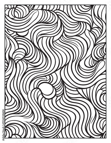 seamless pattern with abstract lines, Mindful Patterns Coloring Pages For Adults & Teens, black and white, line art Victor illustration, bold and easy coloring page, bold & easy coloring book