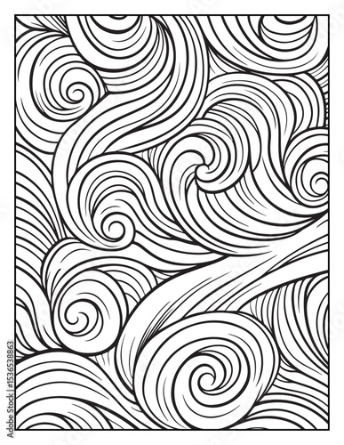 seamless pattern with abstract lines, Mindful Patterns Coloring Pages For Adults & Teens, black and white, line art Victor illustration, bold and easy coloring page, bold & easy coloring book
