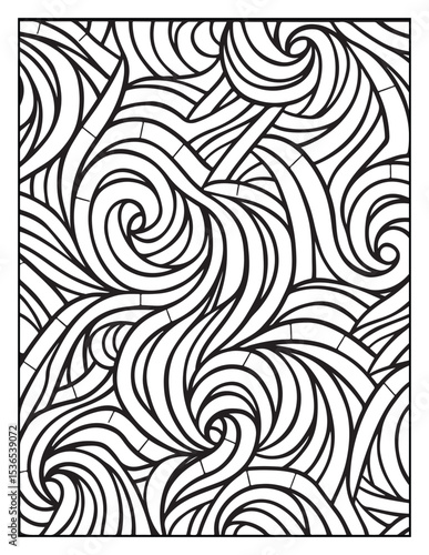 seamless pattern with abstract lines, Mindful Patterns Coloring Pages For Adults & Teens, black and white, line art Victor illustration, bold and easy coloring page, bold & easy coloring book