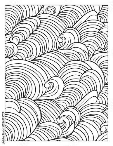 seamless pattern with abstract lines, Mindful Patterns Coloring Pages For Adults & Teens, black and white, line art Victor illustration, bold and easy coloring page, bold & easy coloring book