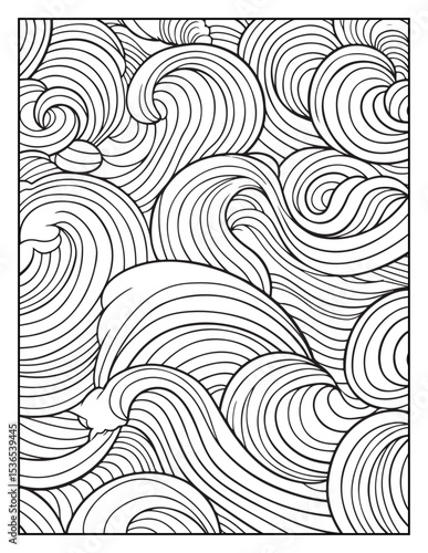 seamless pattern with abstract lines, Mindful Patterns Coloring Pages For Adults & Teens, black and white, line art Victor illustration, bold and easy coloring page, bold & easy coloring book