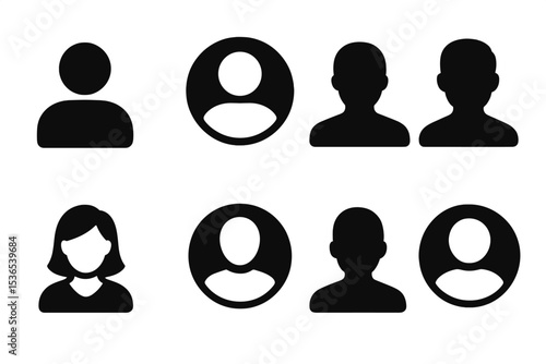 User Profile Icons. Solid style icons of individual user profiles: single person icon, user avatar, profile silhouette, generic