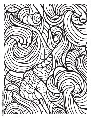 seamless pattern with abstract lines, Mindful Patterns Coloring Pages For Adults & Teens, black and white, line art Victor illustration, bold and easy coloring page, bold & easy coloring book