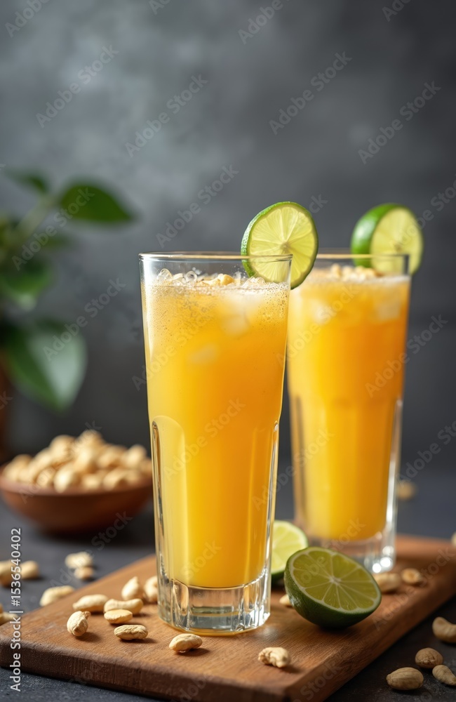 Refreshing Sattoo drink served with lime slices, cashews. Traditional Indian beverage made gram powder. Healthy, tasty, energizing drink. Popular Maharashtra region. Indian cuisine. Refreshing summer Refreshing Sattoo drink served with lime slices, cashews. Traditional Indian beverage made gram powder. Healthy, tasty, energizing drink. Popular Maharashtra region. Indian cuisine. Refreshing summer