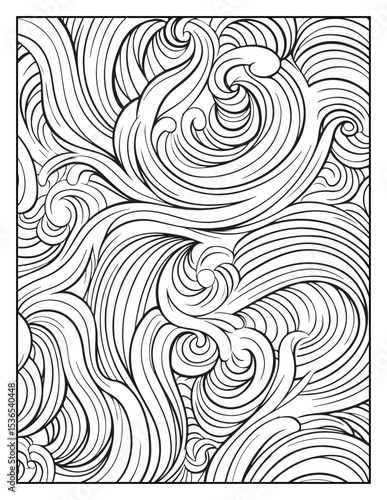 seamless pattern with abstract lines, Mindful Patterns Coloring Pages For Adults & Teens, black and white, line art Victor illustration, bold and easy coloring page, bold & easy coloring book