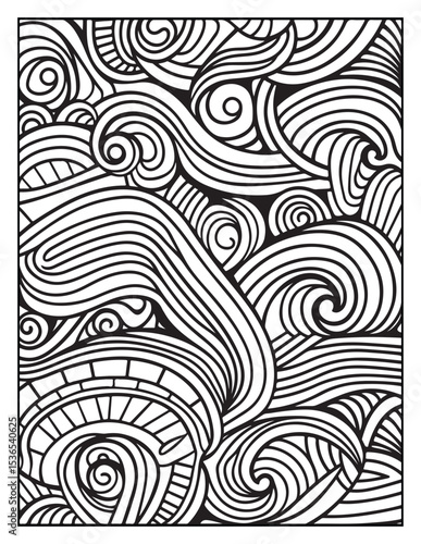 seamless pattern with abstract lines, Mindful Patterns Coloring Pages For Adults & Teens, black and white, line art Victor illustration, bold and easy coloring page, bold & easy coloring book