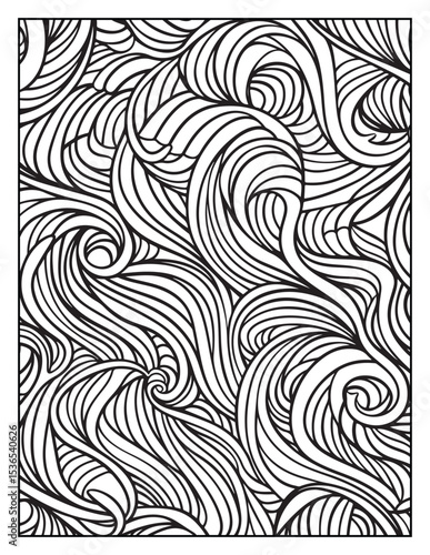 seamless pattern with abstract lines, Mindful Patterns Coloring Pages For Adults & Teens, black and white, line art Victor illustration, bold and easy coloring page, bold & easy coloring book