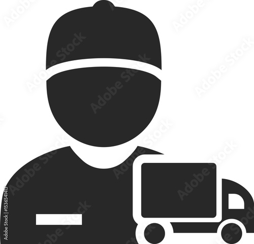Truck driver solid icon used in logistics, transportation, and freight delivery designs.