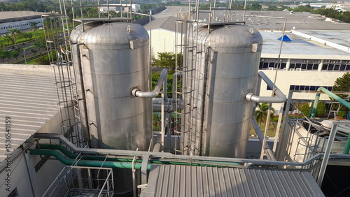 Big Chemical Storage Tanks of Factory – Industrial Plant with Large Metal Containers for Oil, Fuel, and Chemical Manufacturing Process Illustration