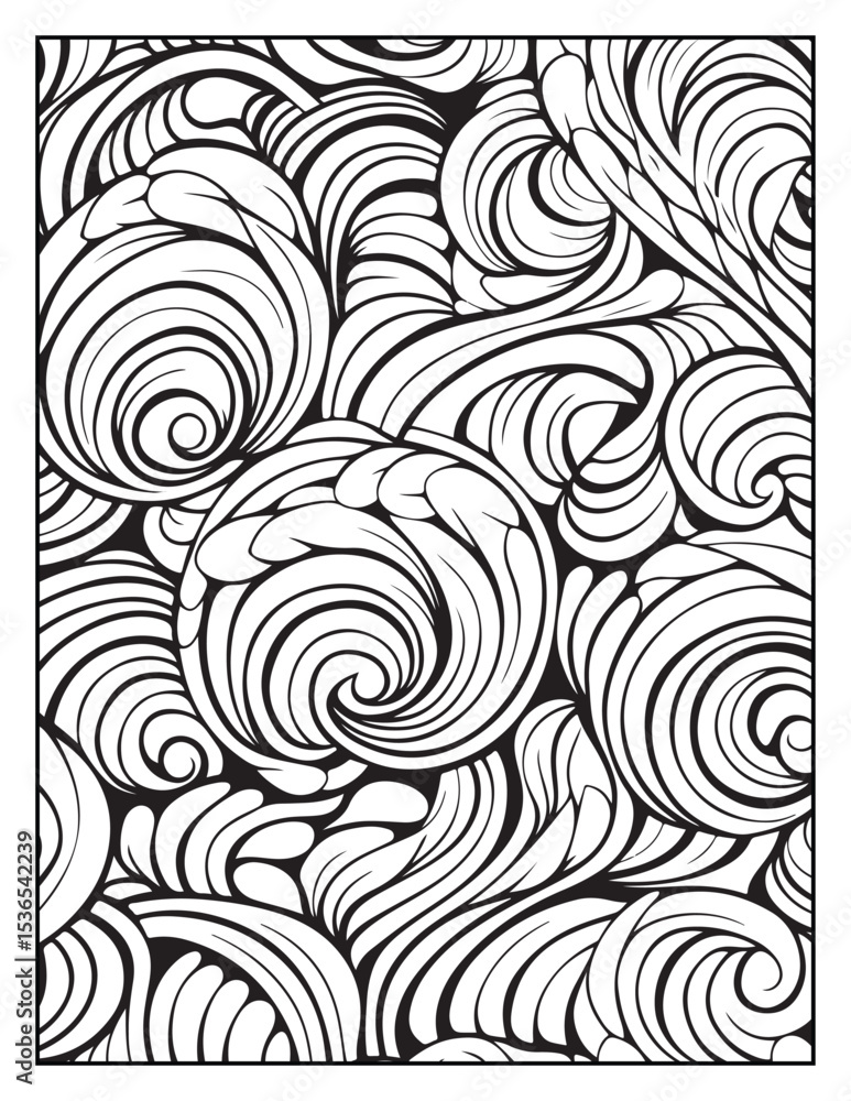 Fototapeta premium seamless pattern with abstract lines, Mindful Patterns Coloring Pages For Adults & Teens, black and white, line art Victor illustration, bold and easy coloring page, bold & easy coloring book