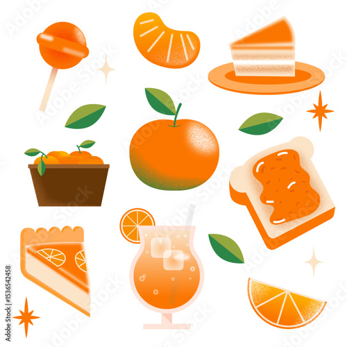 Oranges dessert collection set flat illustration