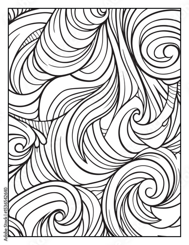 seamless pattern with abstract lines, Mindful Patterns Coloring Pages For Adults & Teens, black and white, line art Victor illustration, bold and easy coloring page, bold & easy coloring book