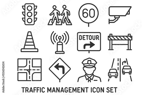 Traffic management icon set with road signs and symbols for urban planning