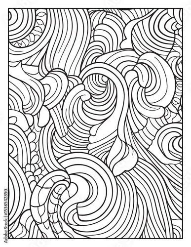 seamless pattern with abstract lines, Mindful Patterns Coloring Pages For Adults & Teens, black and white, line art Victor illustration, bold and easy coloring page, bold & easy coloring book