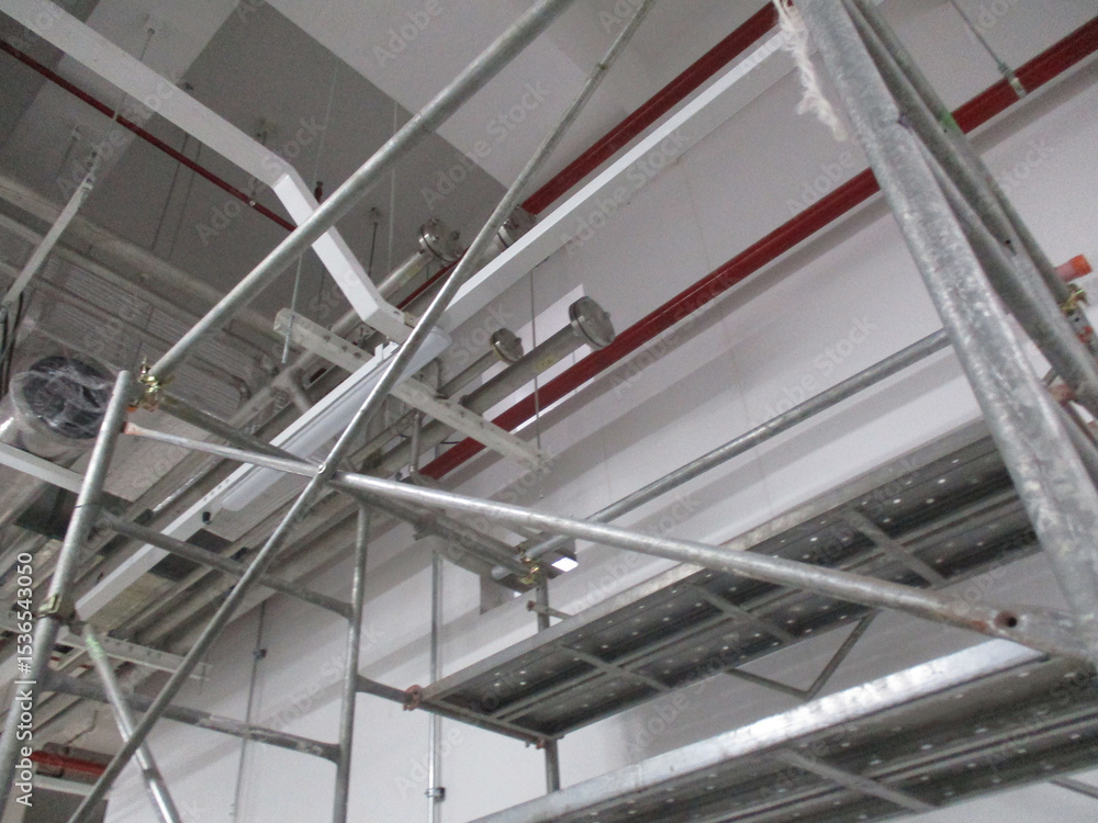 Fototapeta premium factory roof with ventilation pipes installation structure