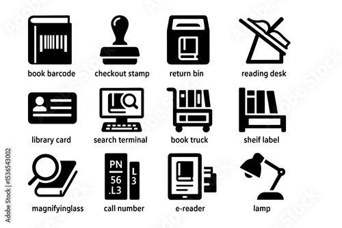 Essential library icons for efficient book management and organization