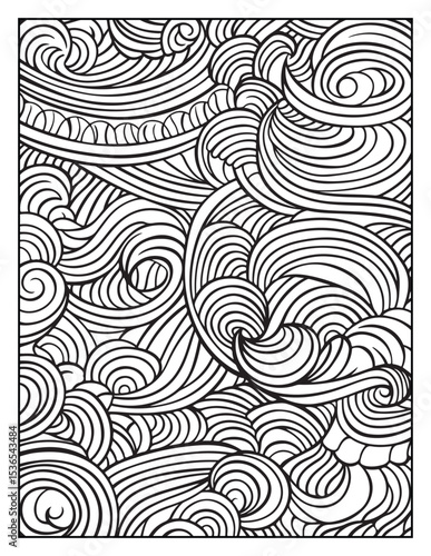 seamless pattern with abstract lines, Mindful Patterns Coloring Pages For Adults & Teens, black and white, line art Victor illustration, bold and easy coloring page, bold & easy coloring book