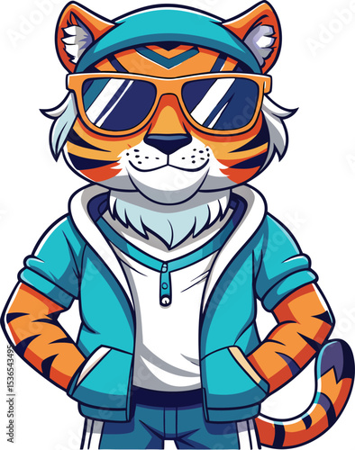 Cool Tiger Character in Hoodie and Sunglasses