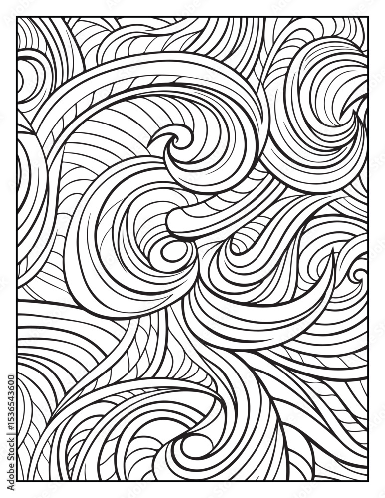 Fototapeta premium seamless pattern with abstract lines, Mindful Patterns Coloring Pages For Adults & Teens, black and white, line art Victor illustration, bold and easy coloring page, bold & easy coloring book