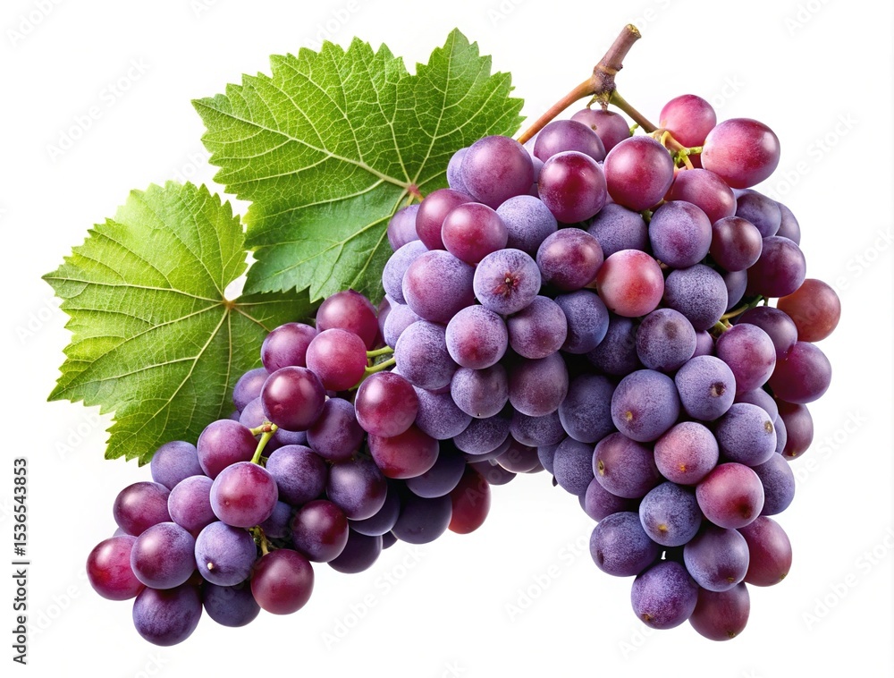 Obraz premium A cluster of fresh red grapes with vibrant green leaves displayed beautifully