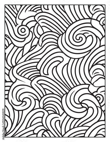 seamless pattern with abstract lines, Mindful Patterns Coloring Pages For Adults & Teens, black and white, line art Victor illustration, bold and easy coloring page, bold & easy coloring book