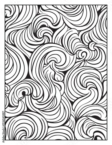 seamless pattern with abstract lines, Mindful Patterns Coloring Pages For Adults & Teens, black and white, line art Victor illustration, bold and easy coloring page, bold & easy coloring book